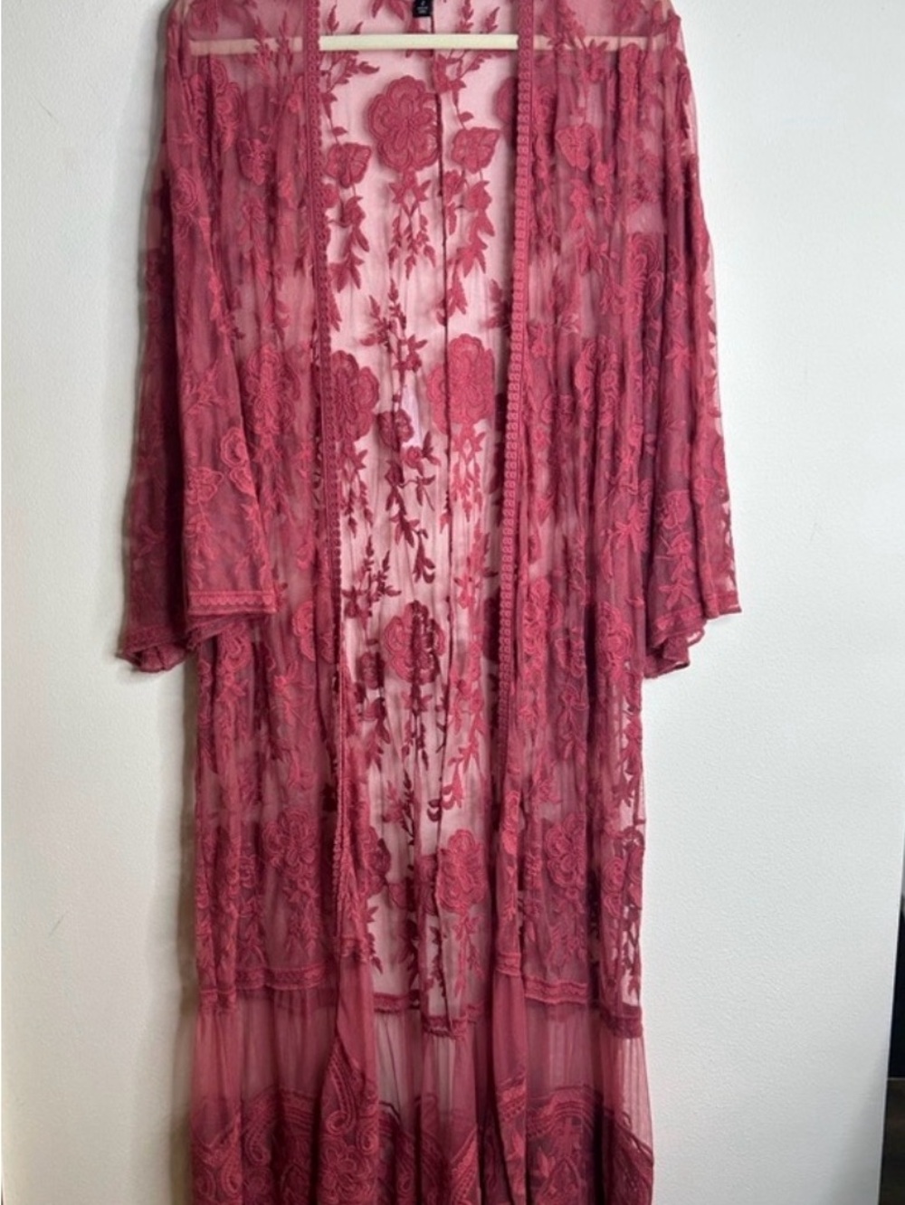 Torrid 2x Floral Lace Robe Deep Pink Cotton Blend Duster Maxi Plus Size Boho - Picture 2 of 7